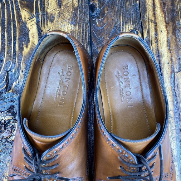 Bontoni Bespoke Men\'s Walnut Leather Derby Dress Shoe Size 13 Wide Made in Italy main image 4